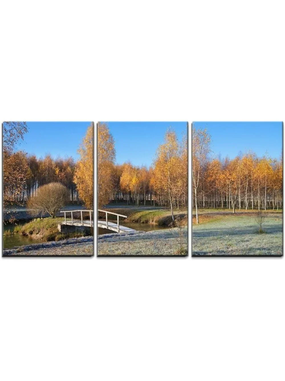 3 Piece Canvas Wall Art Set - Autumn Country Landscape with Bridge - Framed